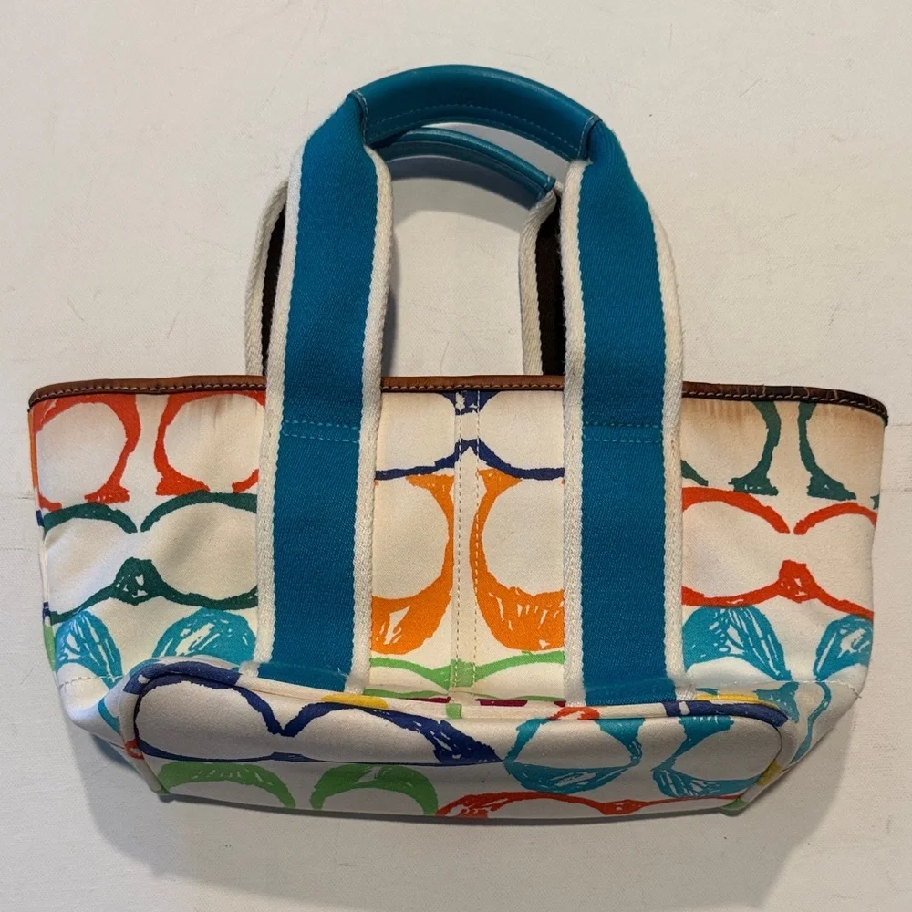 Coach Colorful Canvas Satchel with Blue Handles - Picture 2 of 6